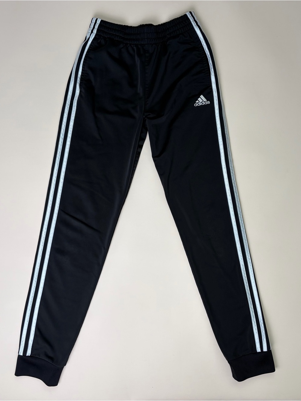 adidas Black Track Joggers with White Three Stripes